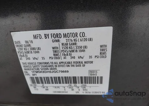 2018 Ford Explorer Xlt z USA, uszkodzony, nr VIN 1FM5K8DH0JGC70669